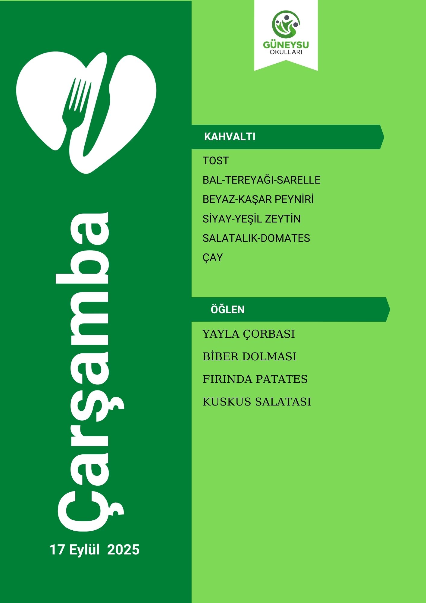 Çarşamba Menüsü
